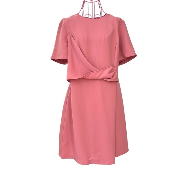 TOPSHOP Twist Front Skater Dress Size 8 Pink Salmon A-Line Capsule Minimalist - Picture 1 of 10